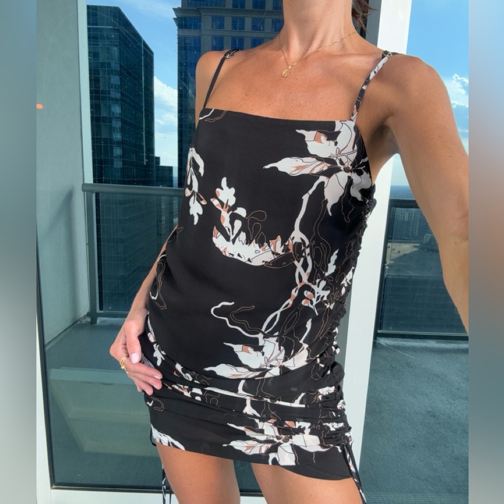 SHONA JOY Ruched Slip Dress In Shadows Black